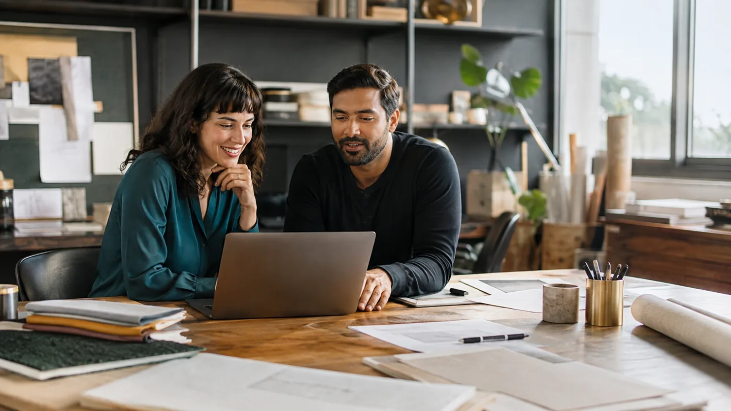 A small business team reviewing their Ficonter business workspace