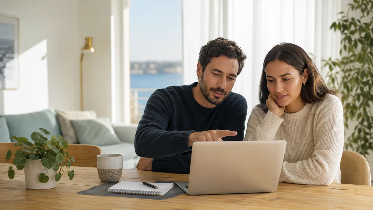 A couple reviewing their finances together on Ficonter at home